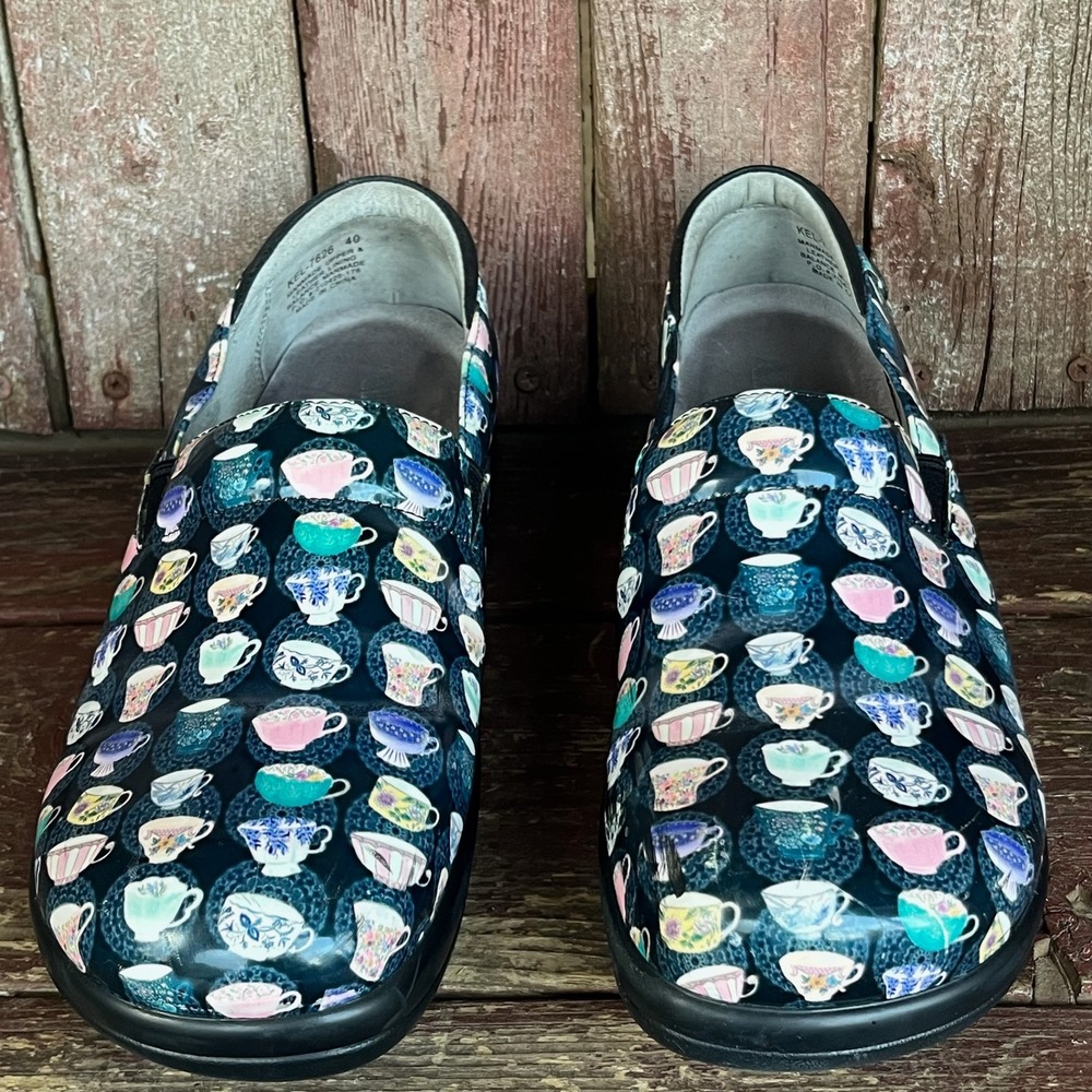 Alegria Keli Teacup Print Leather Nurse Blue Clogs Comfort 40 US 9-9.5 KEL-7626